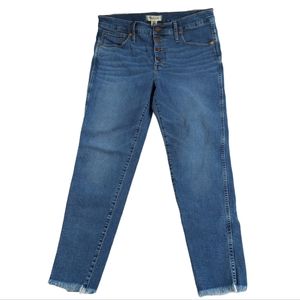 Madewell 10 inch high rise skinny jeans, raw hem, button fly, women's 32